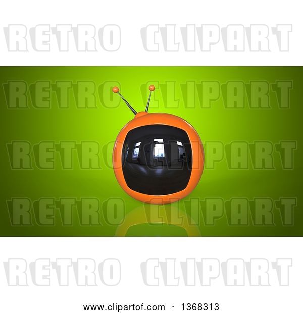 Clip Art of Retro 3d Orange Tv on a Green Background