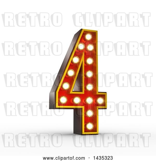 Clip Art of Retro 3d Theater Light Bulb Styled Number 4, on a White Background, with Clipping Path
