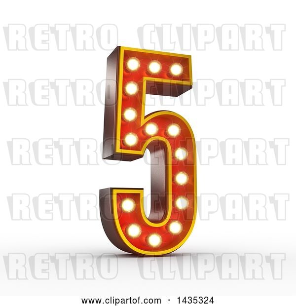 Clip Art of Retro 3d Theater Light Bulb Styled Number 5, on a White Background, with Clipping Path