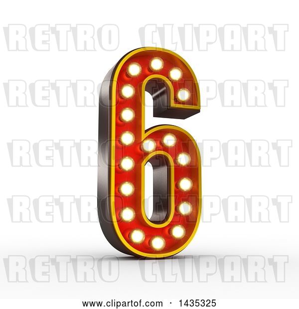 Clip Art of Retro 3d Theater Light Bulb Styled Number 6, on a White Background, with Clipping Path