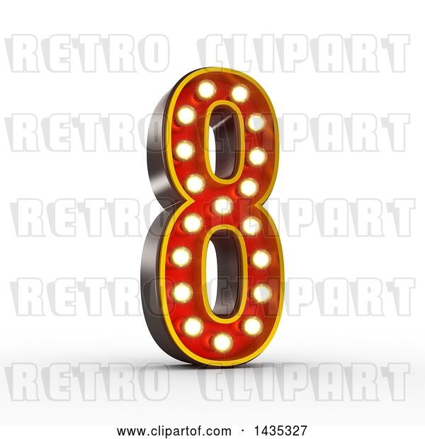 Clip Art of Retro 3d Theater Light Bulb Styled Number 8, on a White Background, with Clipping Path