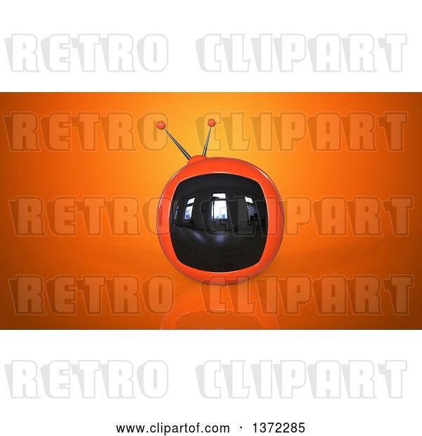 Clip Art of Retro 3d Tv on an Orange Background