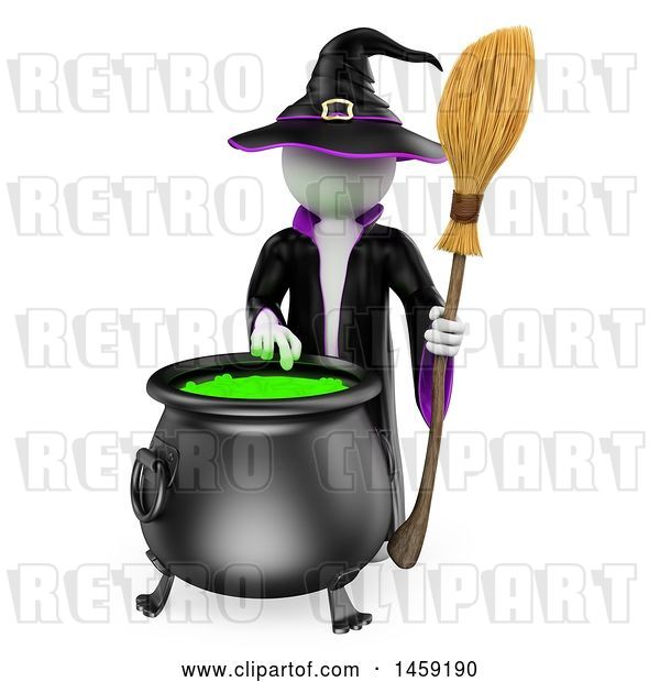 Clip Art of Retro 3d White Guy Witch Making a Potion, on a White Background