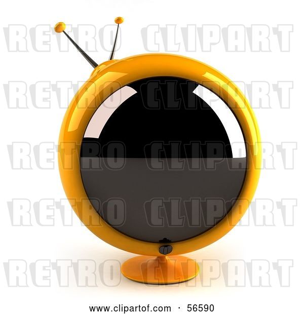 Clip Art of Retro 3d Yellow Round Television - Version 1