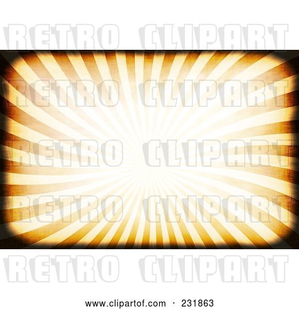 Clip Art of Retro Background of Orange Rays with Dark Grunge Borders