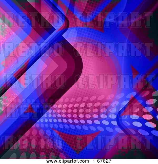 Clip Art of Retro Background with Pink and Blue Curves and Dots