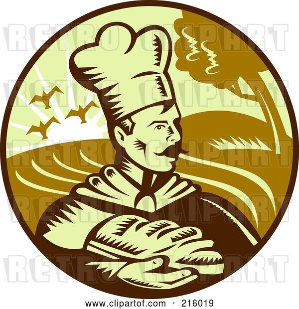 Clip Art of Retro Baker Holding Bread Logo