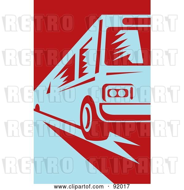 Clip Art of Retro Blue and Red Public Bus