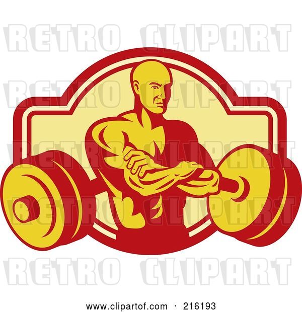 Clip Art of Retro Bodybuilder with His Arms Crossed Overa Barbell Logo