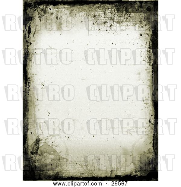 Clip Art of Retro Border of Black Grunge and Watermarks on an off White Stationery Background