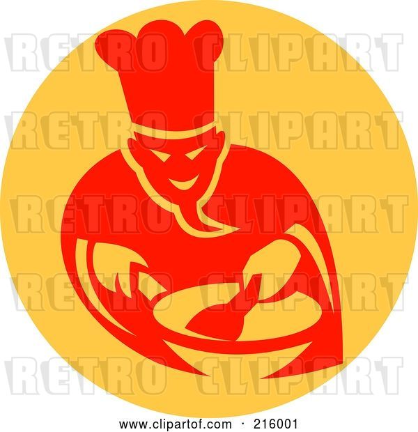 Clip Art of Retro Chef Cooking in a Wok Logo