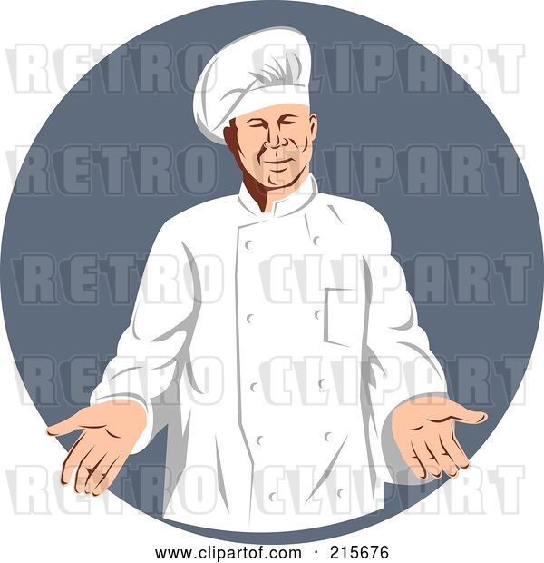 Clip Art of Retro Chef over a Gray Circle