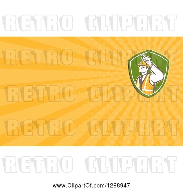 Clip Art of Retro Construction Foreman in a Shield Background or Business Card Design