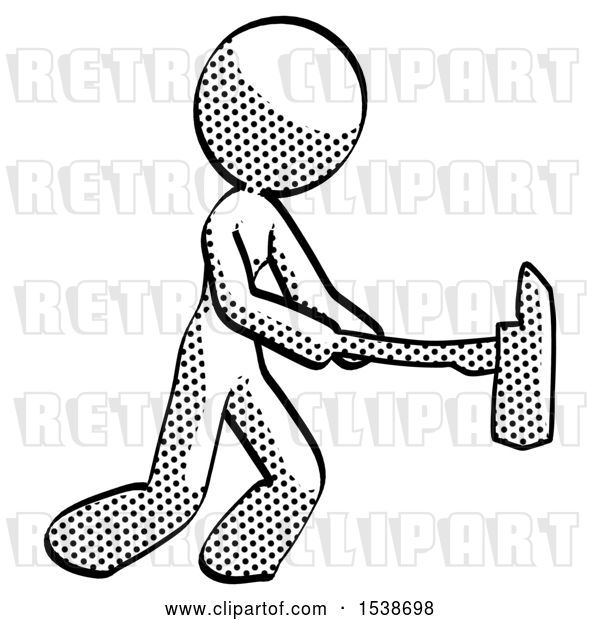 Clip Art of Retro Design Mascot Lady with Ax Hitting, Striking, or Chopping