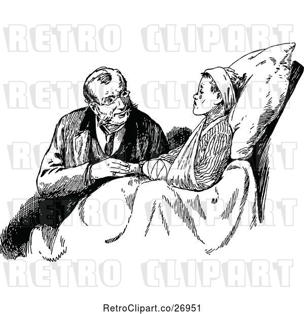 Clip Art of Retro Doctor and Injured Boy