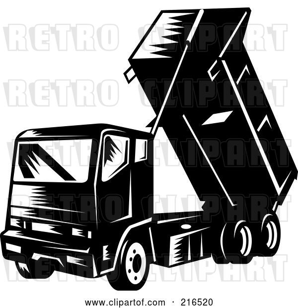 Clip Art of Retro Dump Truck Dumping