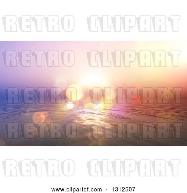 Clip Art of Retro Effect Ocean Sunset with Flares and Blur