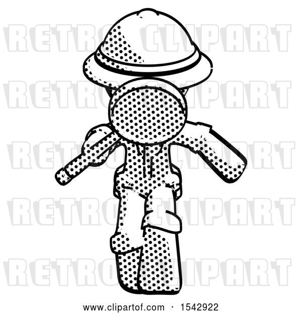 Clip Art of Retro Explorer Guy Looking down Through Magnifying Glass