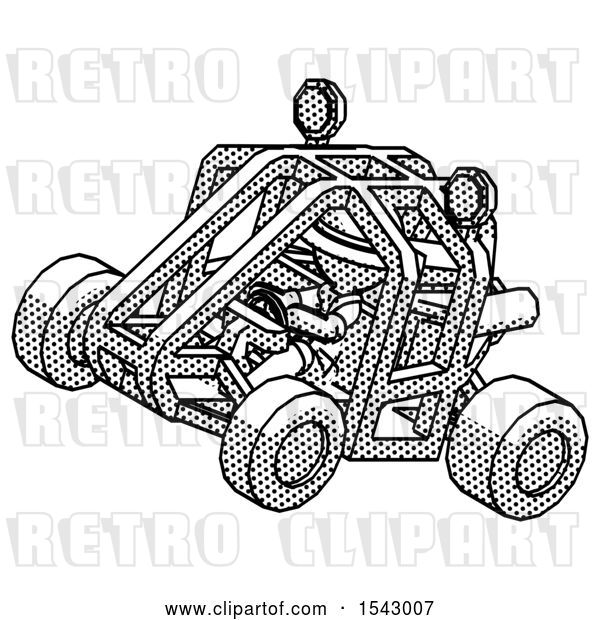 Clip Art of Retro Explorer Guy Riding Sports Buggy Side Top Angle View