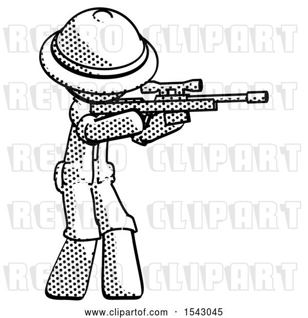 Clip Art of Retro Explorer Guy Shooting Sniper Rifle