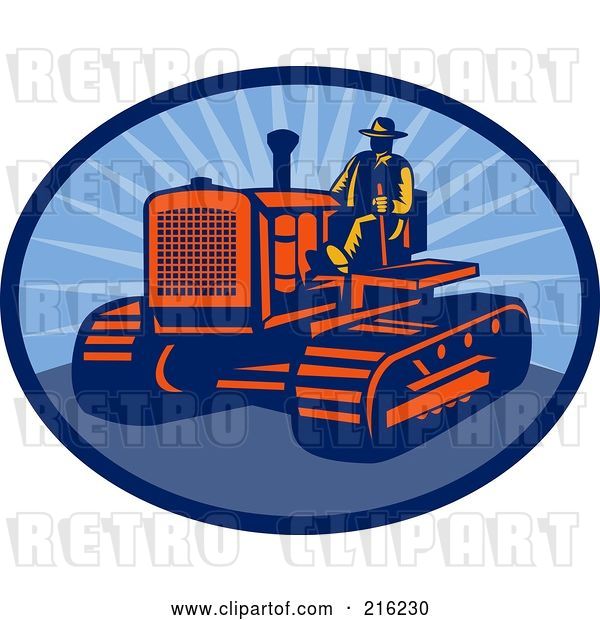 Clip Art of Retro Farmer Driving a Tractor
