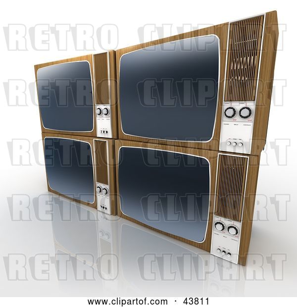 Clip Art of Retro Four 3d Stacked Box Televisions