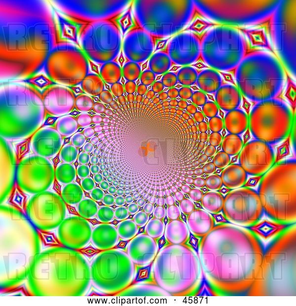 Clip Art of Retro Funky Wormhole Colorful Background of Orbs Flowing into the Distance