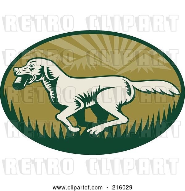 Clip Art of Retro Green Fetching Dog Logo