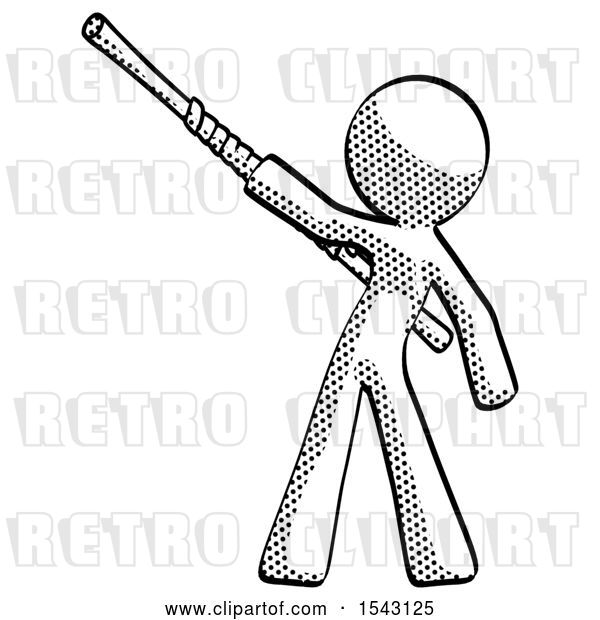Clip Art of Retro Guy Bo Staff Pointing up Pose