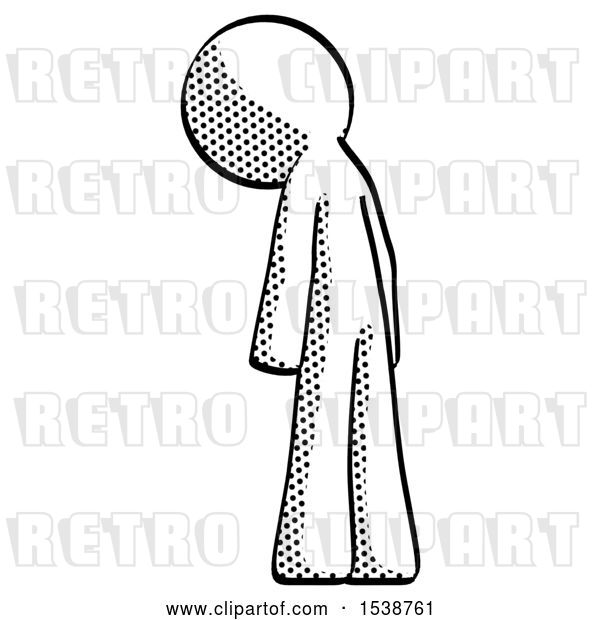 Clip Art of Retro Guy Depressed with Head Down, Back to Viewer, Left
