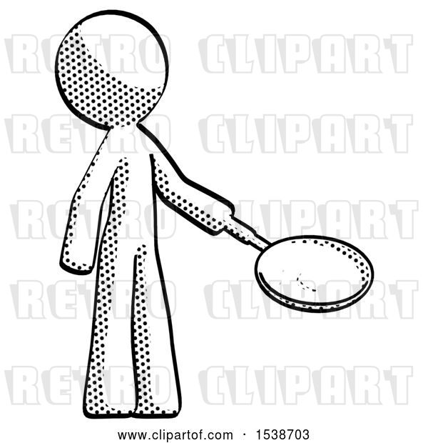 Clip Art of Retro Guy Frying Egg in Pan or Wok Facing Right