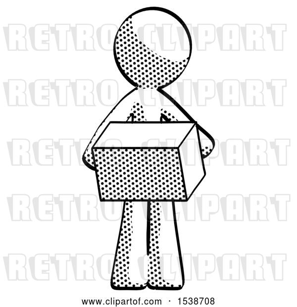 Clip Art of Retro Guy Holding Box Sent or Arriving in Mail