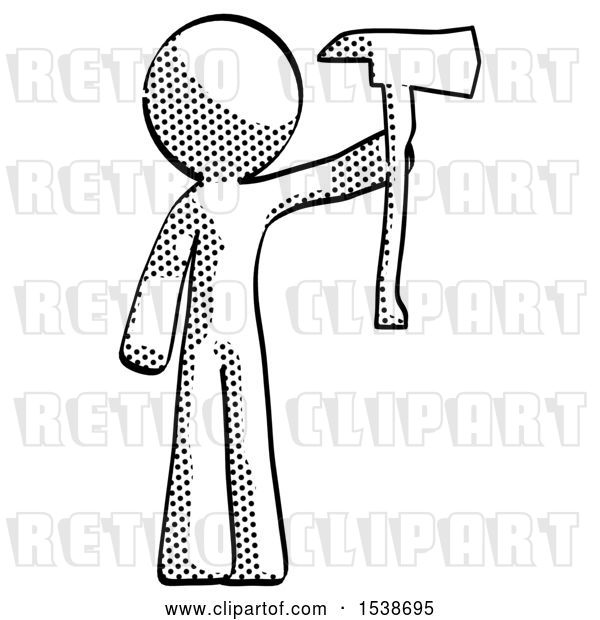 Clip Art of Retro Guy Holding up Red Fireman's Ax
