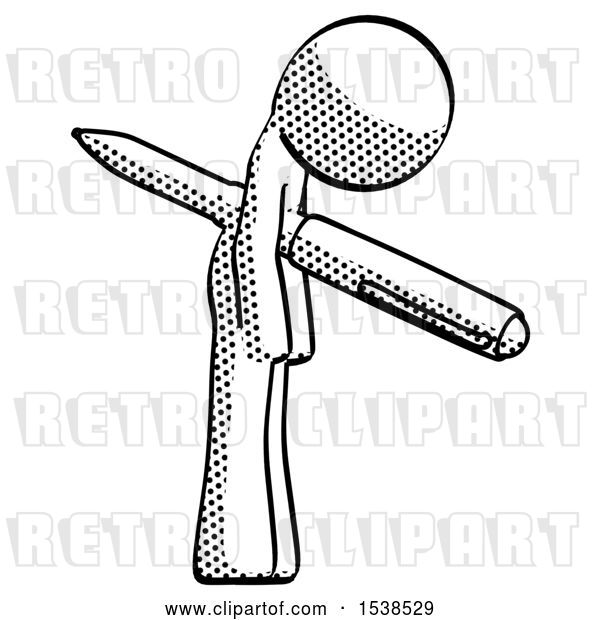 Clip Art of Retro Guy Impaled Through Chest with Giant Pen