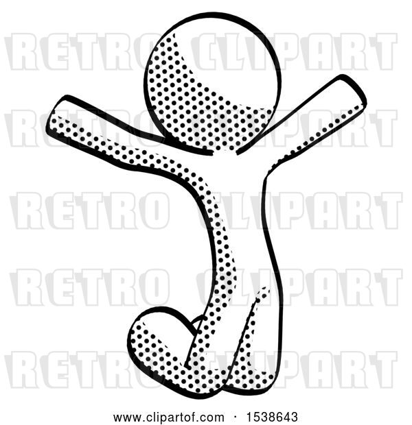 Clip Art of Retro Guy Jumping or Kneeling with Gladness