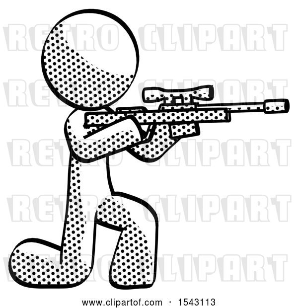 Clip Art of Retro Guy Kneeling Shooting Sniper Rifle