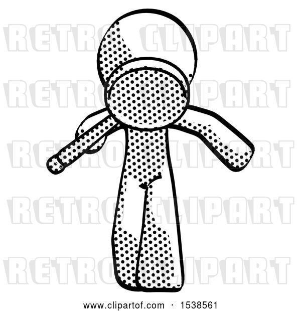 Clip Art of Retro Guy Looking down Through Magnifying Glass