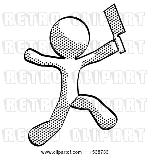 Clip Art of Retro Guy Psycho Running with Meat Cleaver