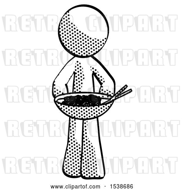 Clip Art of Retro Guy Serving or Presenting Noodles