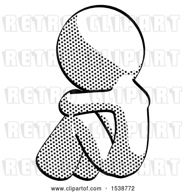 Clip Art of Retro Guy Sitting with Head down Back View Facing Left