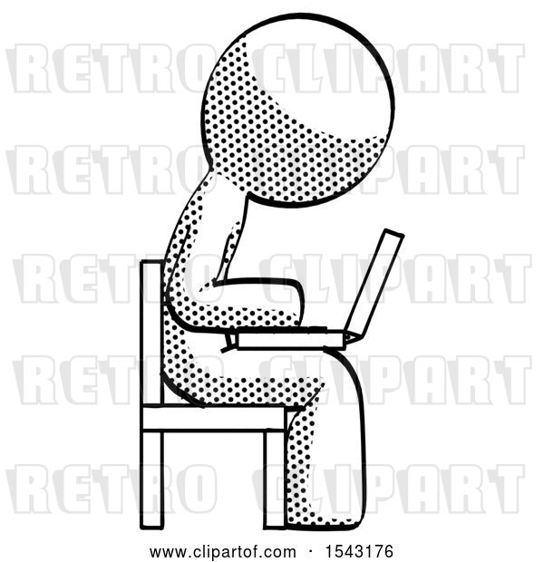 Clip Art of Retro Guy Using Laptop Computer While Sitting in Chair View from Side