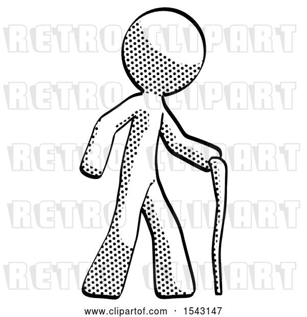 Clip Art of Retro Guy Walking with Hiking Stick