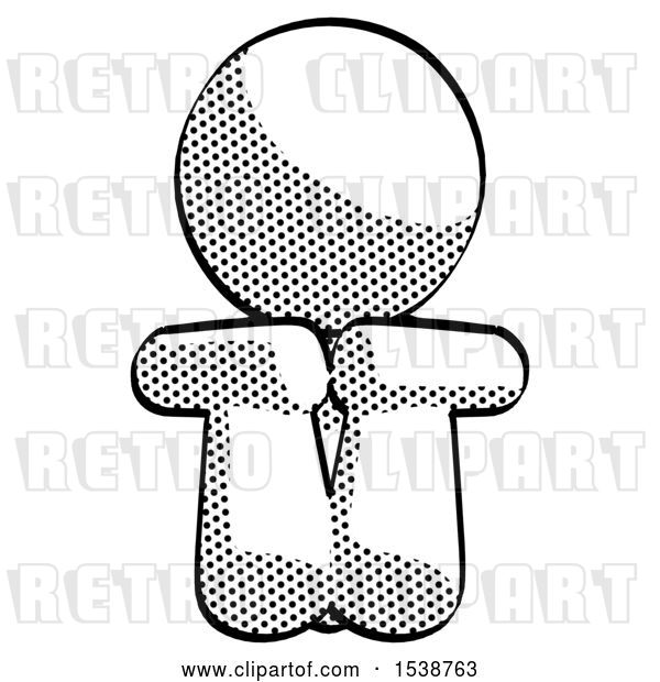 Clip Art of Retro Halftone Design Mascot Guy Sitting with Head down Facing Forward