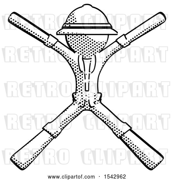 Clip Art of Retro Halftone Explorer Ranger Guy with Arms and Legs Stretched out