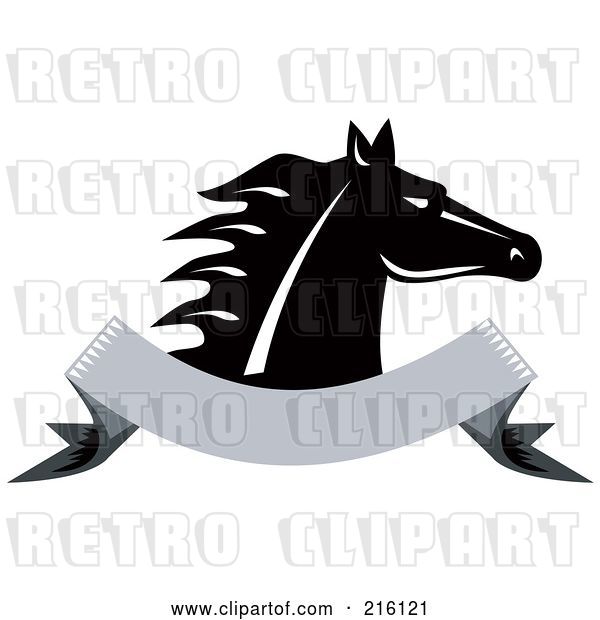 Clip Art of Retro Horse Head over a Blank Banner