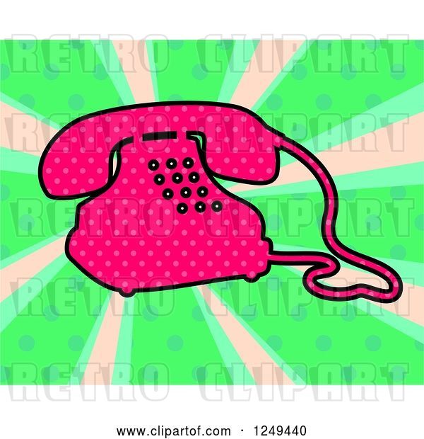 Clip Art of Retro Hot Pink Telephone over Rays and Dots