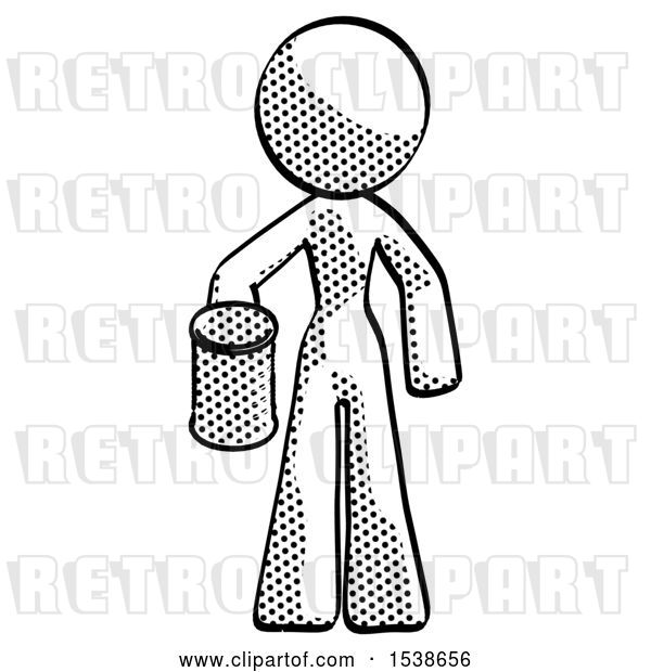 Clip Art of Retro Lady Begger Holding Can Begging or Asking for Charity