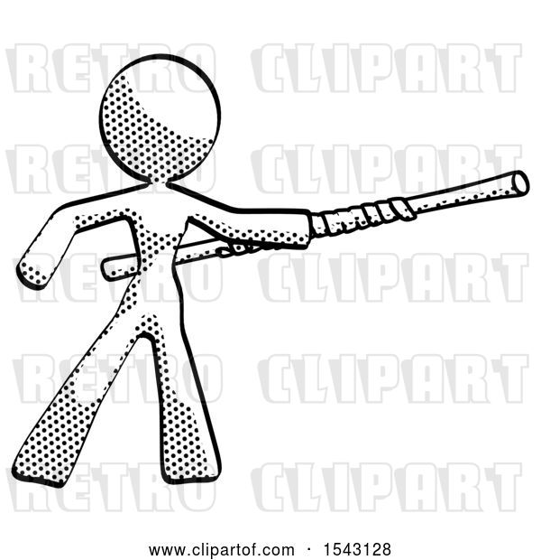 Clip Art of Retro Lady Bo Staff Pointing Right Kung Fu Pose