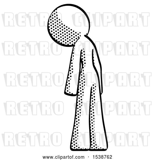 Clip Art of Retro Lady Depressed with Head Down, Back to Viewer, Left