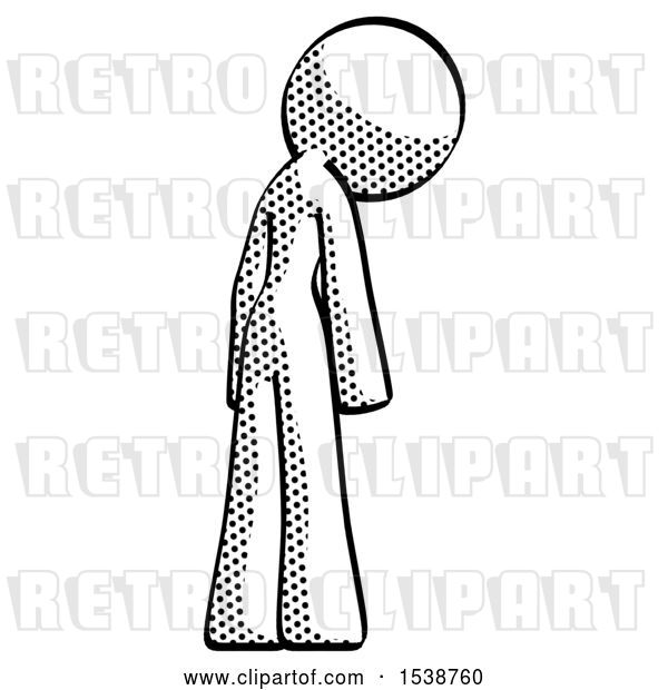 Clip Art of Retro Lady Depressed with Head Down, Back to Viewer, Right